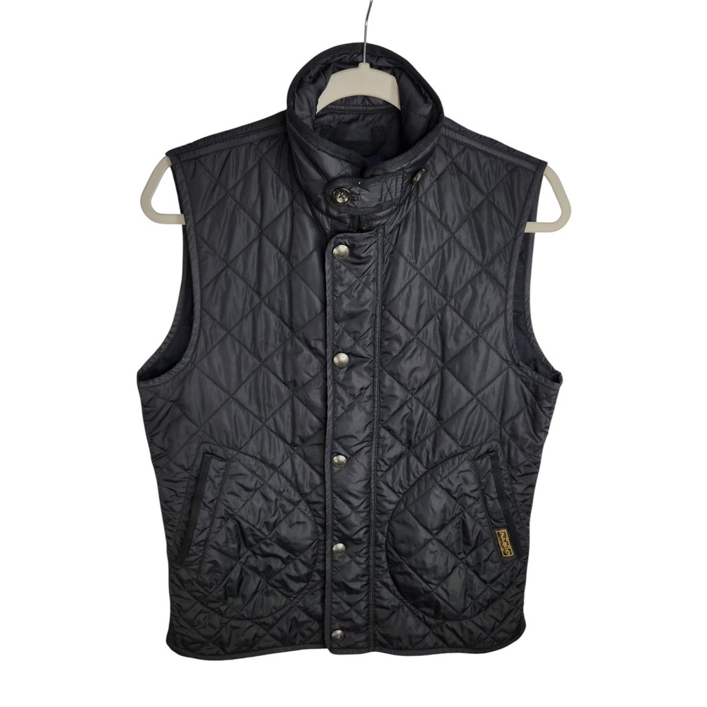 Polo Ralph Lauren Vest Men Small Black Diamond Quilted Mock Neck Full Zip Preppy